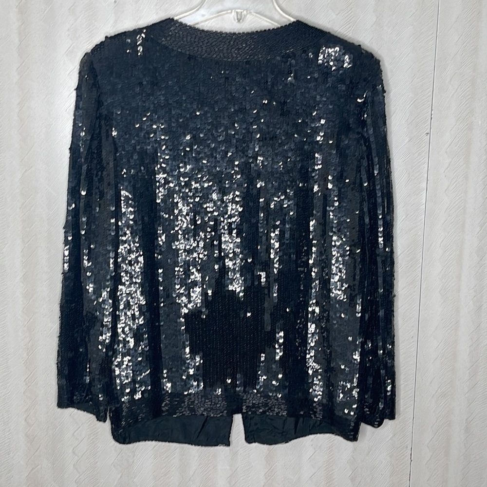 VINTAGE SUPER SILK Sequin BLACK Jacket Size S - Picture 3 of 4
